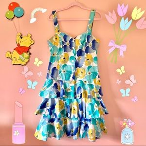 vintage 80s blue floral ruffle dress